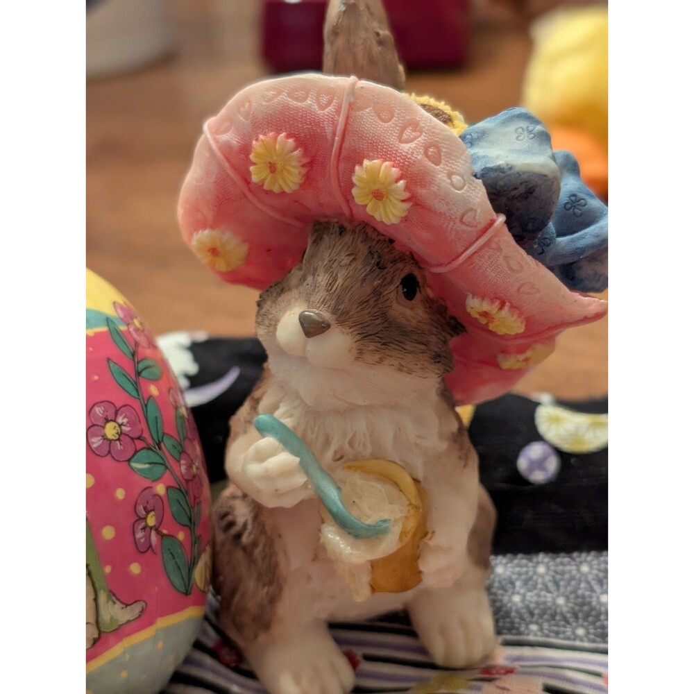 Spring Bunny Decor Bundle: Handcrafted Style Resin Rabbit, Traditional Paper... - Picture 2 of 10